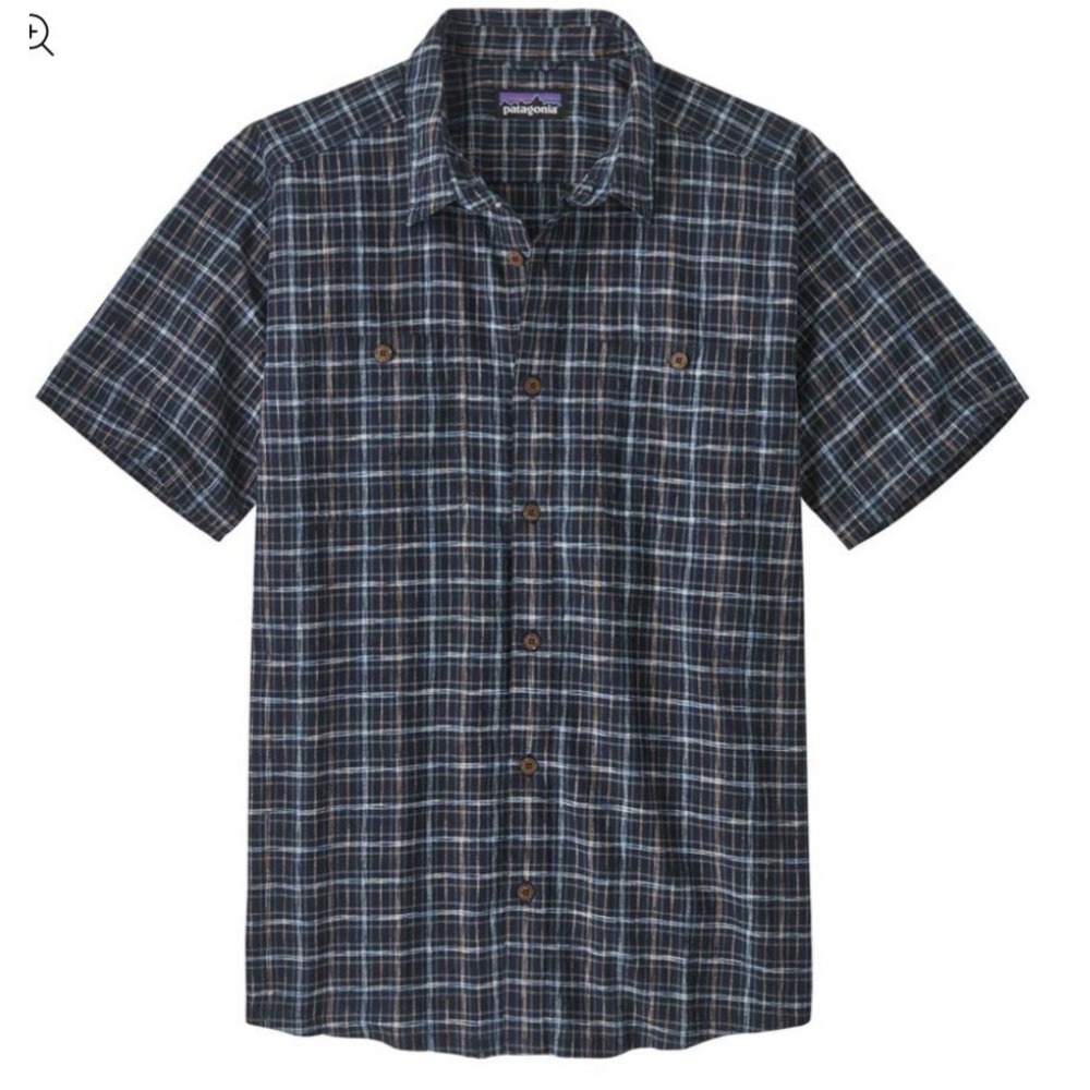 Patagonia‎ Back Step Shirt Mens M Blue Plaid Lightweight Hemp Organic Cotton